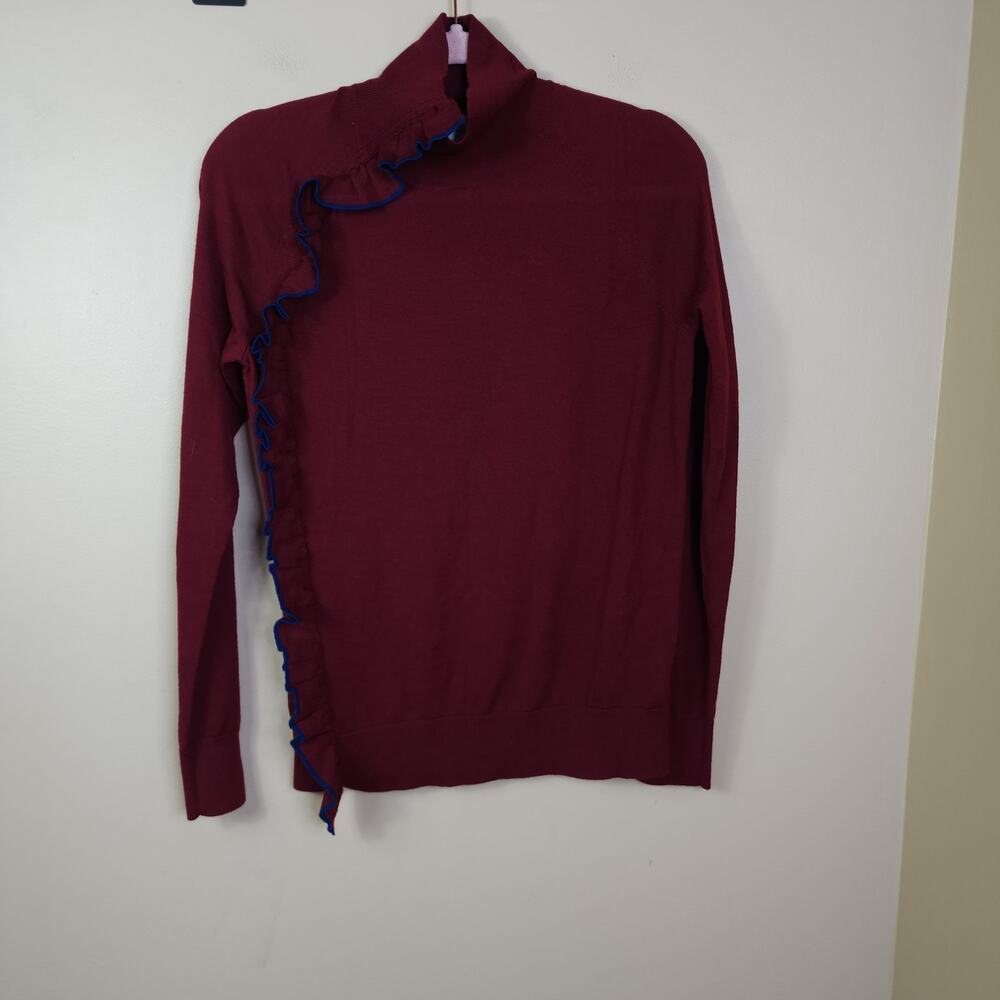 Victoria Victoria Beckham 100% Wool Burgundy Frill Detail Polo Neck Shirt Size M
